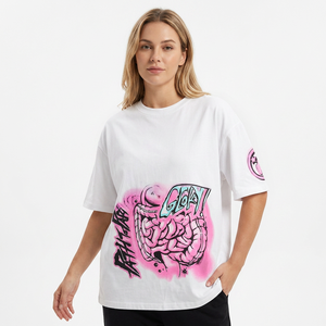 T-shirt blanc surdimensionné en coton avec imprimé graffiti rose, style streetwear, manches courtes, col rond, coupe ajustée pour homme - Product Image 5