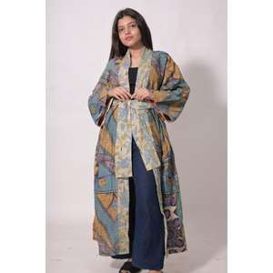 Chaqueta Vintage Kantha Gudri con Estampado Floral, Tejida en Algodón Ecológico, Hecha a Mano, Estilo Boho, Talla Única, Túnica India de Invierno - Product Image 4