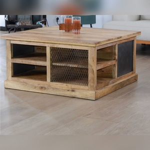 Vandana <b>Silver</b> Harmony Square <b>coffee</b> <b>table</b> with storage in metal and wood Character - Product Image 6