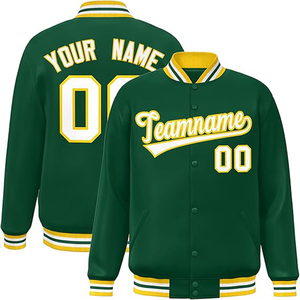 Chaqueta Varsity Verde Oscuro Personalizada al por Mayor para Hombre y Mujer, Chaqueta Deportiva de Béisbol con Letras, Nombre y Número del Equipo Personalizados, Traje Bomber Deportivo - Product Image 1