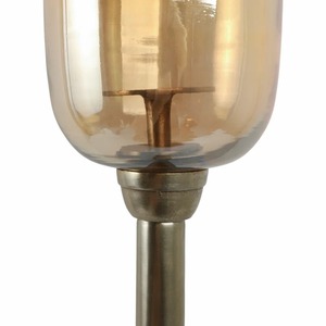 Luxury <b>Brushed</b> Silver <b>Floor</b> Candelabra With Tinted Glass Hurricane Stately Tapered Metal <b>Floor</b> Candle Stand - Product Image 2