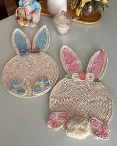 Handmade Easter Bunny Crochet Placemat Cute Floral Crown Rabbit Dining Mat Knitted Cotton Spring Holiday <b>Table</b> Decoration - Product Image 3