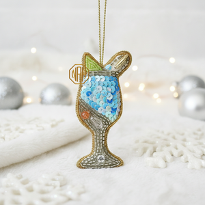 Beaded Cocktail Glass Hanging Ornament Handmade Sequined Christmas Tree Decoration Festival Charm - Product Image 1