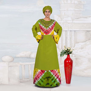 Robe longue maxi pour femme, style kaftan modeste en rayonne, avec encolure ornée de diamants, panneau tie-dye, manches longues, mode islamique du Moyen-Orient pour l'Aïd - Product Image 5