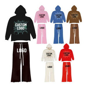 Ensemble de survêtements Street Style pour homme Pantalon évasé et sweat à capuche zippé 2 pièces Trendy Layered Look Pantalon empilé - Product Image 1