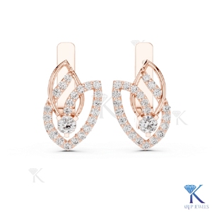 Boucles d'oreilles créoles huggie pavées en forme de feuille avec diamants CVD HPHT cultivés en laboratoire sur mesure, en or massif 14K 18K, bijoux pour femme, mariage, fête, anniversaire - Product Image 4