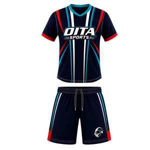 Conjunto de Camiseta y Pantalones Cortos de Rugby Personalizados en Negro, Rojo y Azul, Cuello en V, Uniforme de Equipo Transpirable, Ropa Deportiva de Entrenamiento Personalizada - Product Image 1