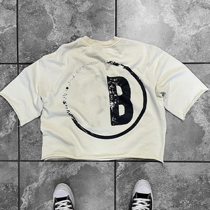 T-shirt en coton pour homme, col rond, épaules tombantes, coupe carrée, 200 g/m², bords coupés, effet délavé vintage, personnalisable, OEM - Product Image 5
