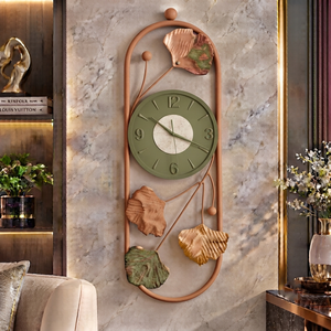 Horloge Murale Design Feuilles Botaniques Vert Olive Terracotta Décoration Rustique Moderne pour Salon par Falah International 2026 - Product Image 1