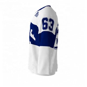 Maillots de hockey sur glace pour adultes, de haute qualité, avec logo personnalisé, numéros imprimés, respirants, antibactériens, 100% polyester, col en V - Product Image 3