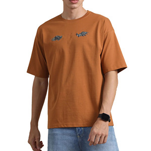 Men's <b>Rust</b> Orange Short Sleeve T-Shirt With Bat Wing Print O-Neck Casual Jersey Cotton <b>Top</b> Regular Fit - Product Image 1