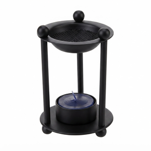 Black Metal Incense <b>Burner</b> With Diamond Cutouts Aromatherapy Diffuser <b>For</b> Home Office Decor All Season Use - Product Image 4