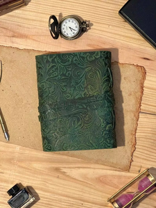 Handmade Green Leather <b>Notebook</b> with Alloy Buckle Vintage <b>Floral</b> Embossed Travel Journal Sketchbook Grimoire Diary - Product Image 3