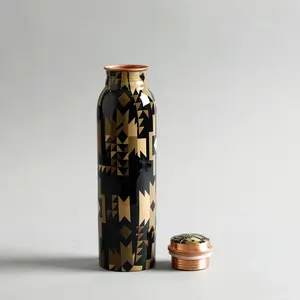 Bouteille à boire en cuivre de luxe avec impression émail Meena colorée, finition brillante, construction durable, idéale pour offrir en cadeau - Product Image 3