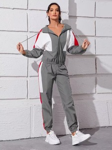 Female <b>Lightweight</b> Woven Running Sportswear Outfit | Geometric Block Activewear Wind <b>Jacket</b> and Tapered Trousers Co ord - Product Image 3