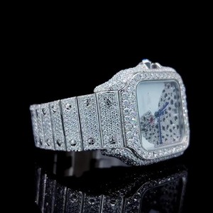 Montre mécanique de luxe VVS Diam avec breloque carrée, entièrement pavée de diamants Moissanite Pantherr, en acier inoxydable, 20 mm, style Hip Hop analogique - Product Image 6