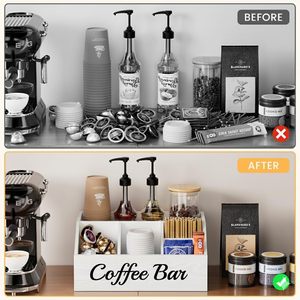 Natural White Wooden Coffee <b>Station</b> Organizer Caddy Countertop Coffee Bar Accessories Storage Box Holder Supply Wholesale - Product Image 5