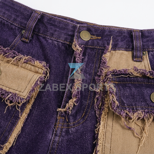 Pantalones Vaqueros de Mezclilla con Parches de Diseño para Hombre, Estilo OEM ODM, Tela Gruesa, Corte Holgado, Estilo Urbano, Jeans Cargo Hechos a Medida - Product Image 5