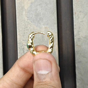 Classic rose cut oval multi gemstone Bezel Set hammered texture hoop earrings 18k gold plated brass handmade jewelry For Women - Product Image 6