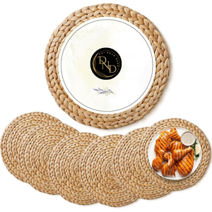 Sustainable Handmade Water Hyacinth <b>Round</b> Bohemian Design Non-Slip Durable Reusable Washable Placemat Natural <b>Table</b> Decor - Product Image 2