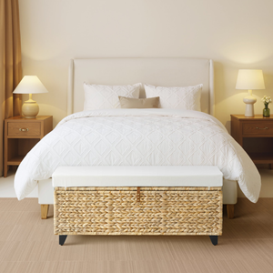 Wholesale Water Hyacinth Bench With <b>Storage</b> Baskets, Woven Wicker Bench With <b>Cushion</b> For Living Room From Vietnam Factory - Product Image 3