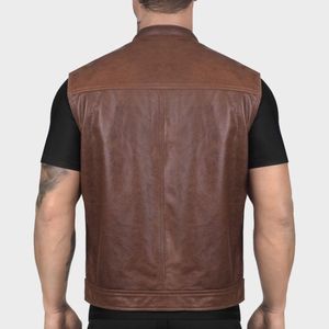 Chaleco de Cuero Marrón para Motociclista Hombre - Product Image 2