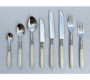Natural Bone Handle Flatware Cutlery Set Stainless Steel <b>Mirror</b> Polish Finished For Home Parties Events <b>Tabletop</b> Dinnerware Set - Product Image 1
