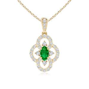 New Designer 14K <b>Solid</b> <b>Gold</b> Natural Emerald Vintage Style Diamond Clover <b>Pendant</b> Classic Fine Jewellery Anniversary - Product Image 1