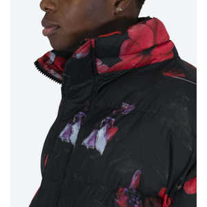 Blouson matelassé personnalisé pour homme, imprimé floral rouge, chaud pour l'hiver, style streetwear, col montant, épais, unisexe - Product Image 4