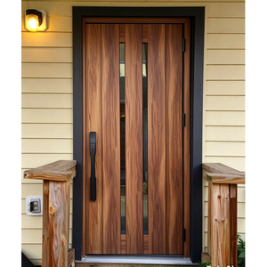 Puerta de Entrada Contemporánea de Madera Sólida con Paneles de Vidrio, Puerta Exterior Frontal con Acabado en Superficie Lisa, Estilo Batiente GA-10G - Product Image 1