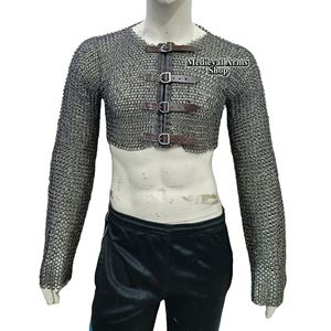 Demi-chemise en maille artisanale en acier doux à manches longues, anneaux rivetés plats, pour armure de chevalier, cosplay et reconstitution historique - Product Image 1