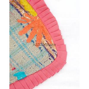 Indian Bohemian Embroidery Suzani Pattern Cotton Clutch Messenger <b>Bag</b> with Hand Length Handle Handmade Ruffles <b>Foldable</b> Design - Product Image 6