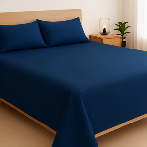 Draps de lit en bambou bleu Oxford de luxe 300 TC, écologiques, doux et respirants, qualité export, pour lits King et Queen, vente en gros - Product Image 3