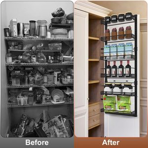 Organizzatore per Dispensa a 6 Ripiani in Metallo Resistente con Ampio Porta Spezie e Mensola Sospesa da 10 Libbre per Uso in Cucina - Product Image 4