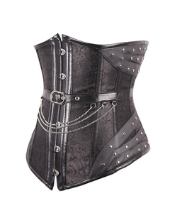 Corsé a rayas para mujer con cierre de cremallera y botones, control de abdomen firme, faja moldeadora de tela satinada, talla adulta - Product Image 3