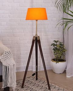 Lampe sur pied moderne avec abat-jour en tissu, pieds en bois et support en métal, lampe sur pied élégante pour salon, chambre à coucher, bureau - Product Image 6