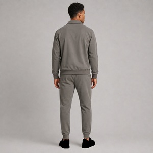 Ensemble de survêtement gris pour homme 2026 – Sweat-shirt zippé pleine longueur et pantalon décontracté de couleur unie avec poches latérales – 100 % coton – Collection automne - Product Image 6