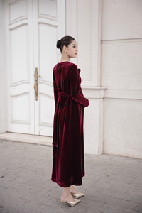 Vestido Midi de Terciopelo Sólido, Holgado, Recto, Elegante, con Cuello Redondo, de Manga Larga, Formal e Informal, Hecho en Vietnam, ODM OEM - Product Image 2