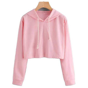 <b>Pink</b> Cropped <b>Hoodie</b> <b>Women</b> Long Sleeve Casual Sweatshirt Hooded Solid Color Knitted Breathable Autumn Wear - Product Image 2