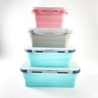 Boîte à lunch carrée pliable chauffable en silicone de qualité alimentaire avec couvercle en PP, compatible micro-ondes et lave-vaisselle, écologique, gain de place, type bento pour