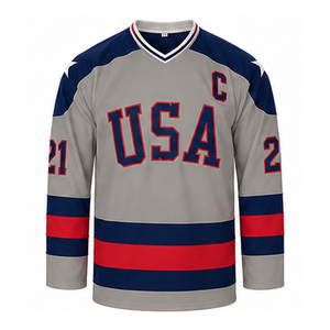 Camiseta de Hockey sobre Hielo Cómoda y de Alta Calidad con Diseño Personalizado por Sublimación, Cuello en V, Estilo Americano, para Hombres y Equipos Juveniles - Product Image 1