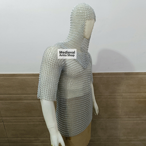 Haubert médiéval en aluminium fait main avec capuche intégrée, armure à anneaux boutonnés pour adulte, idéal pour reconstitution historique et fête d'Halloween - Product Image 6