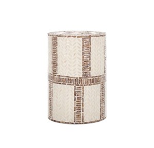 Brown Striped Frame Ivory Leaf Cylinder <b>Stools</b> Mother of Pearl Handcrafted Mosaic Small Side <b>Table</b> Living Room Bedroom Decor - Product Image 2