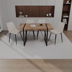 55\" Modern Dining Table Set MDF Dark Wood with 4 Piece Medieval Wooden Kitchen Chairs Rectangular Metal Restaurant Sets - Product Image 1