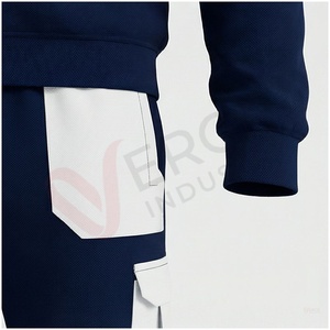 Ensemble de survêtement bleu marine à capuche pour homme, manches longues, patchwork color block, décontracté, respirant, coupe régulière, idéal pour l'automne - Product Image 6