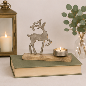 Porte-bougie chauffe-plat en aluminium fait main de luxe avec base en bois de manguier naturel pour la décoration de Noël à la maison et sur la table - Product Image 4