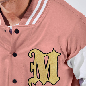 Factory Wholesale OEM High Quality <b>Men's</b> Pink White Varsity <b>Jacket</b> <b>Leather</b> Sleeve Baseball Letterman Regular Fit <b>Men's</b> <b>Jacket</b> - Product Image 6
