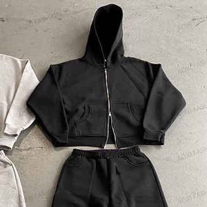 Sweat à capuche surdimensionné pour homme, personnalisé, style automne, tissé, vintage, délavé gris-brun, avec double fermeture éclair - Product Image 4