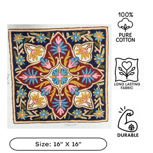 Kashmiri Aari Embroidery Cushion <b>Cover</b> 16x16 Cotton Decorative <b>Throw</b> Pillow Case Wool Thread Handmade Eco Friendly Boho Decor - Product Image 3