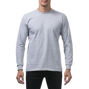 T-shirt à manches longues pour homme, gris, col rond, coupe classique, jersey uni décontracté, impression numérique, tricoté, mélange de coton respirant - Product Image 3